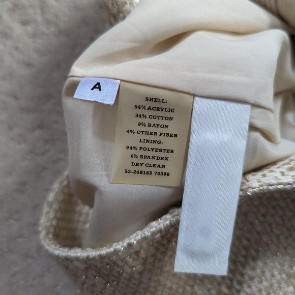 Ann Taylor Cream and Gold Tweed Pencil Skirt, NWT Size 8 - Picture 5 of 9